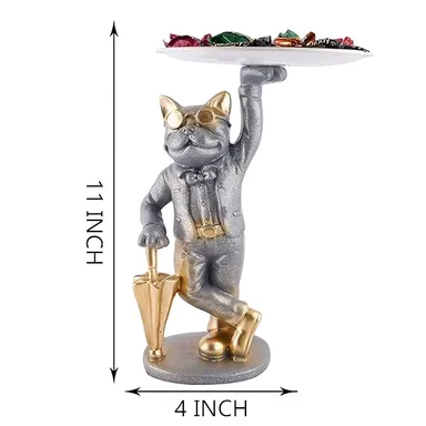 Resin Dog Showpiece with Tray | Grey Decor |Storage Gift thumbnail 3