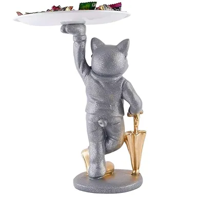 Resin Dog Showpiece with Tray | Grey Decor |Storage Gift thumbnail 2