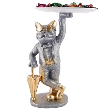 Resin Dog Showpiece with Tray | Grey Decor |Storage Gift thumbnail 1