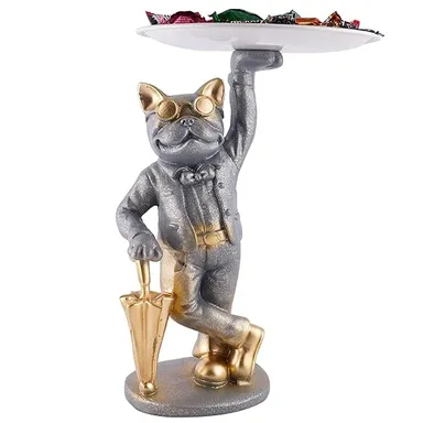 Resin Dog Showpiece with Tray | Grey Decor |Storage Gift thumbnail 0