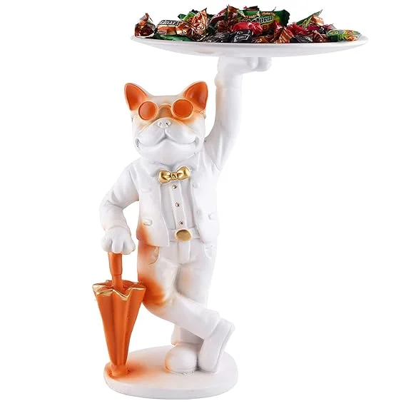 White Resin Dog Showpiece | Storage Holder for Home Decor | Table Tray for Office Bedroom Gifting Organizer | Decorative Animal Figurine image 2