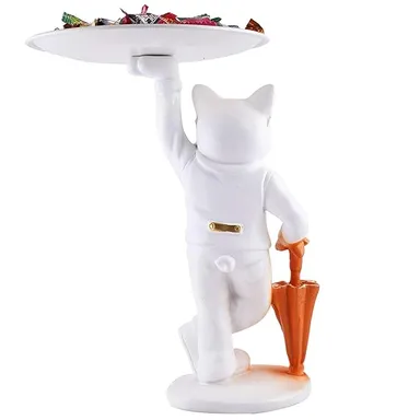 White Resin Dog Showpiece | Storage Holder for Home Decor | Table Tray for Office Bedroom Gifting Organizer | Decorative Animal Figurine thumbnail 2
