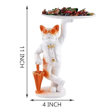White Resin Dog Showpiece | Storage Holder for Home Decor | Table Tray for Office Bedroom Gifting Organizer | Decorative Animal Figurine thumbnail 3