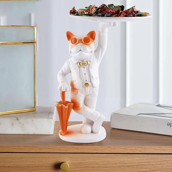White Resin Dog Showpiece | Storage Holder for Home Decor | Table Tray for Office Bedroom Gifting Organizer | Decorative Animal Figurine image 1