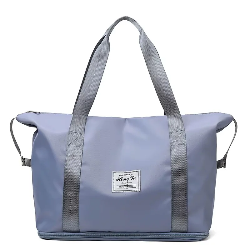 Large Capacity Folding Travel Duffel Bag|  Lightweight Waterproof Carry|on Luggage| Weekender Overnight Bag with Dry and Wet Separation| Blue image 3