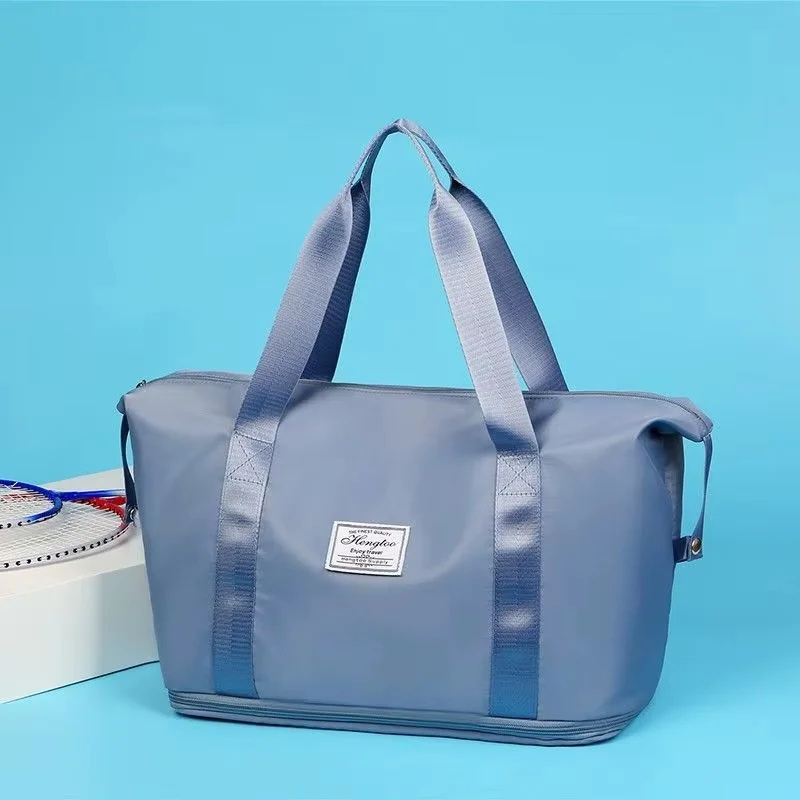Large Capacity Folding Travel Duffel Bag|  Lightweight Waterproof Carry|on Luggage| Weekender Overnight Bag with Dry and Wet Separation| Blue image 4