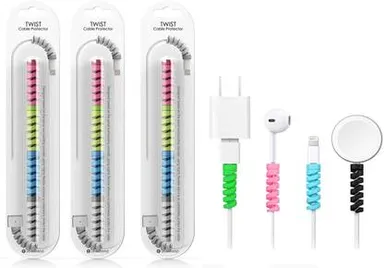 Digital wave Spiral cable protector | Multi‑colour silicone charger cable saver | Pack of 12 | Flexible tangle‑free strain relief for iPhone Android USB‑C 