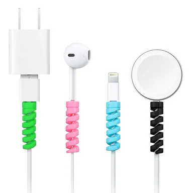 Digital wave Spiral cable protector | Multi‑colour silicone charger cable saver | Pack of 12 | Flexible tangle‑free strain relief for iPhone Android USB‑C  thumbnail 1