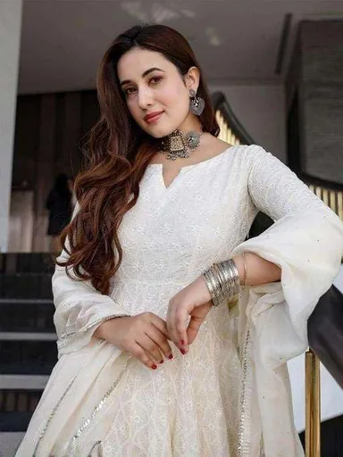 Women’s Cotton Chikankari Anarkali Kurti M| Long White Kurti with Dupatta | Party & Daily Wear thumbnail 2