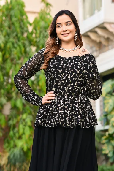 Embroidered Sequins Fox Georgette Lehenga Choli | Black heavy lining for bride | Size L thumbnail 2