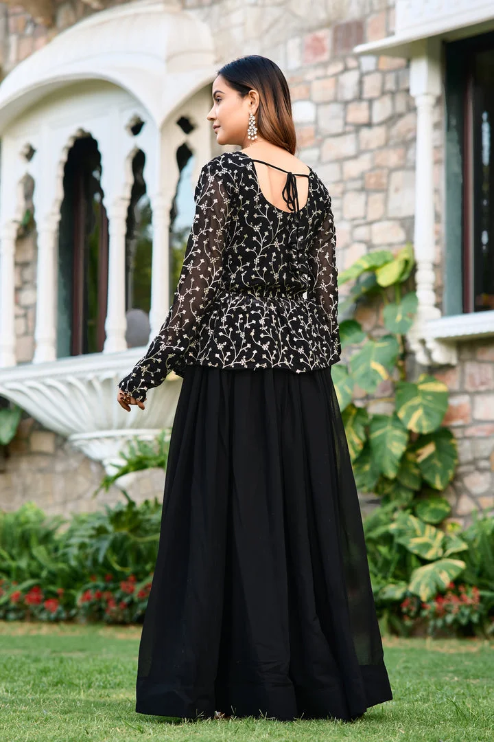 Embroidered Sequins Fox Georgette Lehenga Choli | Black heavy lining for bride | Size L image 4