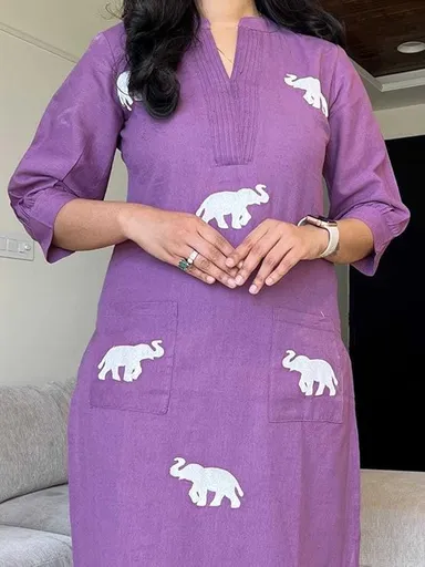 Women's Cotton Printed Straight Kurta Pant Dupatta Set | Purple |XXL| Breathable Summer Wear|Daily and Office Use thumbnail 3