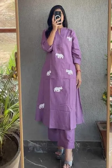 Women's Cotton Printed Straight Kurta Pant Dupatta Set | Purple |XXL| Breathable Summer Wear|Daily and Office Use thumbnail 5