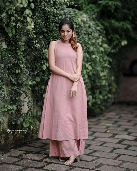 Little Crafts | Women's Cotton Sleeveless Plain Flared Kurta with Palazzo Set |Pink|Summer and Office Wear|XXL image 5