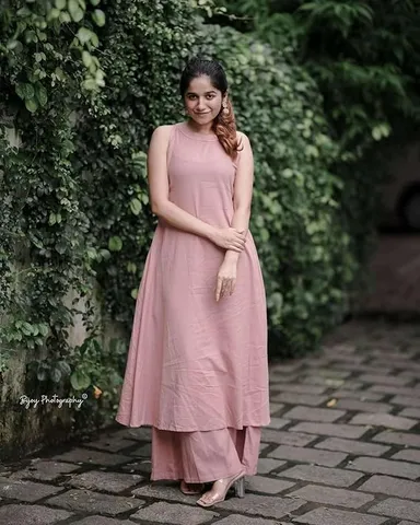 Little Crafts | Women's Cotton Sleeveless Plain Flared Kurta with Palazzo Set |Pink|Summer and Office Wear|XXL thumbnail 4