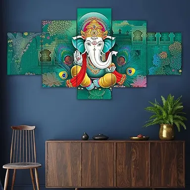 Large Multicolor MDF 3D Wall Painting Set of Five|17x30 inches|Bedroom and Living Room Decor thumbnail 0