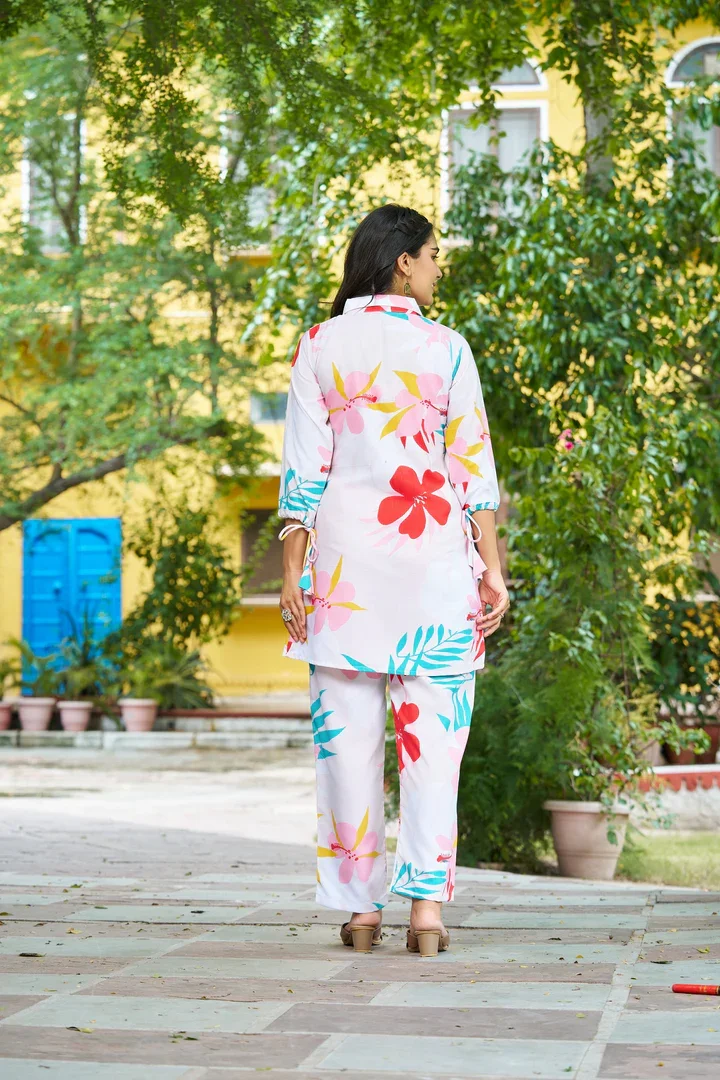Floral Fiesta Breathable Casual Co-Ord Set for Women Large Size | Modern Floral Print Two-Piece Summer Outfit with Comfortable Top & Matching Bottom for Daily Wear image 4