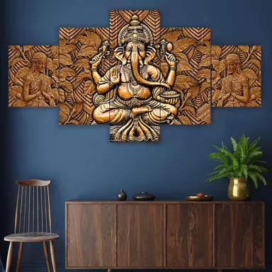 Large Multicolor MDF 3D Wall Painting Set of Five|17x30 inches| Bedroom and Living Room Decor thumbnail 0