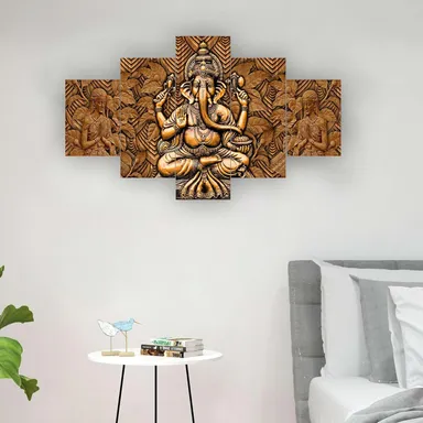 Large Multicolor MDF 3D Wall Painting Set of Five|17x30 inches| Bedroom and Living Room Decor thumbnail 2