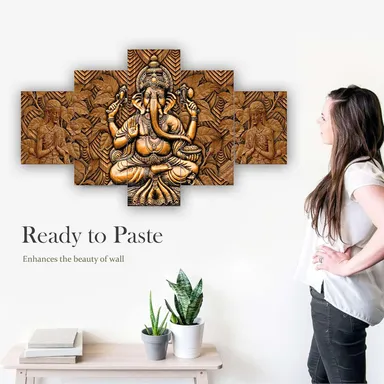 Large Multicolor MDF 3D Wall Painting Set of Five|17x30 inches| Bedroom and Living Room Decor thumbnail 3
