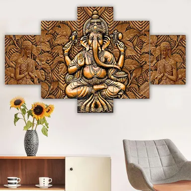 Large Multicolor MDF 3D Wall Painting Set of Five|17x30 inches| Bedroom and Living Room Decor thumbnail 4