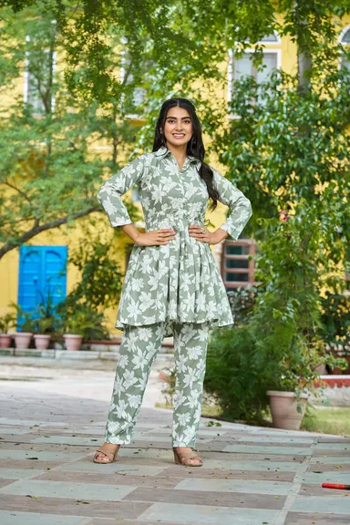 Pastel Floral Fit & Flare Co‑Ord Set | Women’s Summer Casual Outfit | Buttoned Top & Flared Skirt | Lightweight Breathable Summer Wear | Size S thumbnail 0