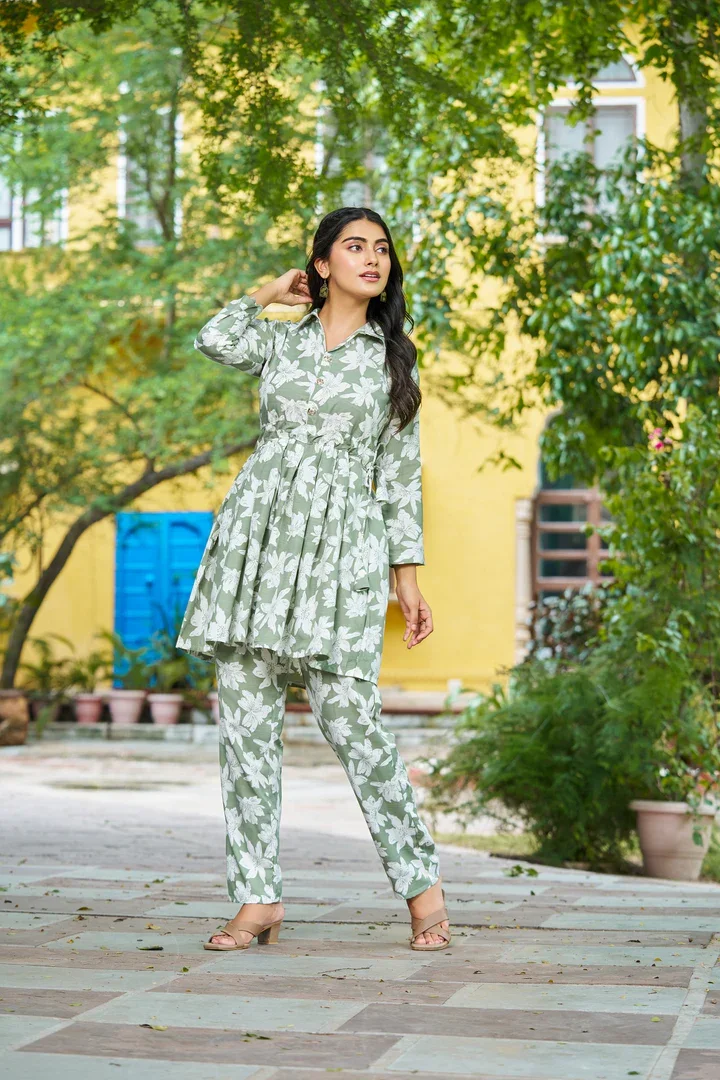 Pastel Floral Fit & Flare Co‑Ord Set | Women’s Summer Casual Outfit | Buttoned Top & Flared Skirt | Lightweight Breathable Summer Wear | Size S image 2