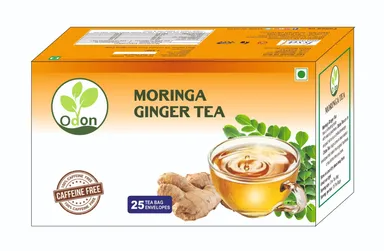 ODON NATURAL | Moringa Ginger Herbal Green Tea 25 Tea Bags | Ayurvedic Stress Relief & Detox Tea| Natural Immunity Booster |Anti-Inflammatory Digestive Support