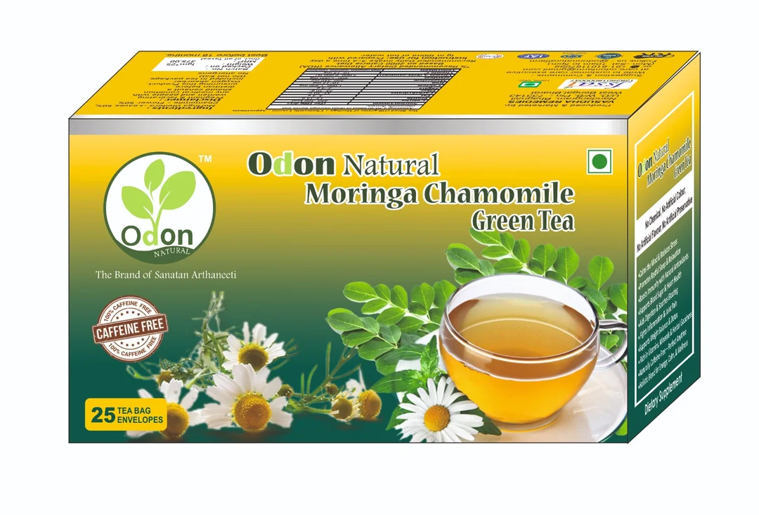 ODON NATURAL Chamomile Herbal Green Tea | Caffeine-Free Ayurvedic Detox Tea Bags | Stress Relief & Sleep Support | 25 Bags | Immunity Booster| Relaxation Blend image 1