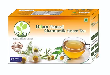 ODON NATURAL Chamomile Herbal Green Tea | 25 Tea Bags | Caffeine-Free Ayurvedic Tea for Stress Relief|Better Sleep & Immunity | Detox Support