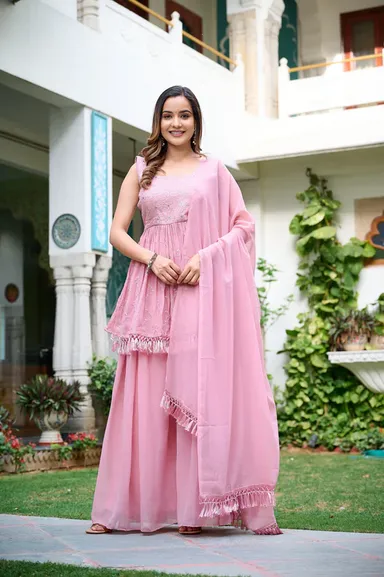 Embroidered Anarkali Kurta Set for Women Wedding Party Festive Wear Designer Dupatta  Palazzo or Churidar Bottom Premium Georgette Fabric  Traditional Indian Ethnic Dress  Bridal & Reception Outfit thumbnail 0