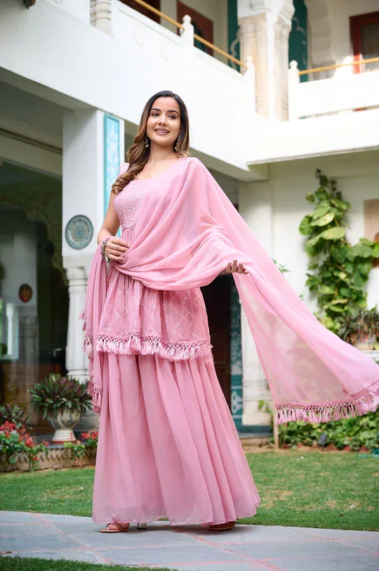 Embroidered Anarkali Kurta Set for Women Wedding Party Festive Wear Designer Dupatta Palazzo or Churidar Bottom Premium Georgette Fabric Traditional Indian Ethnic Dress Bridal & Reception Outfit image 3