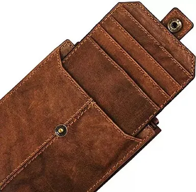 Men’s Brown Leather RFID Wallet | Genuine Slim RFID Blocking Wallet with 12 Card Slots| Zipper Coin Pocket & Detachable Card Case thumbnail 2