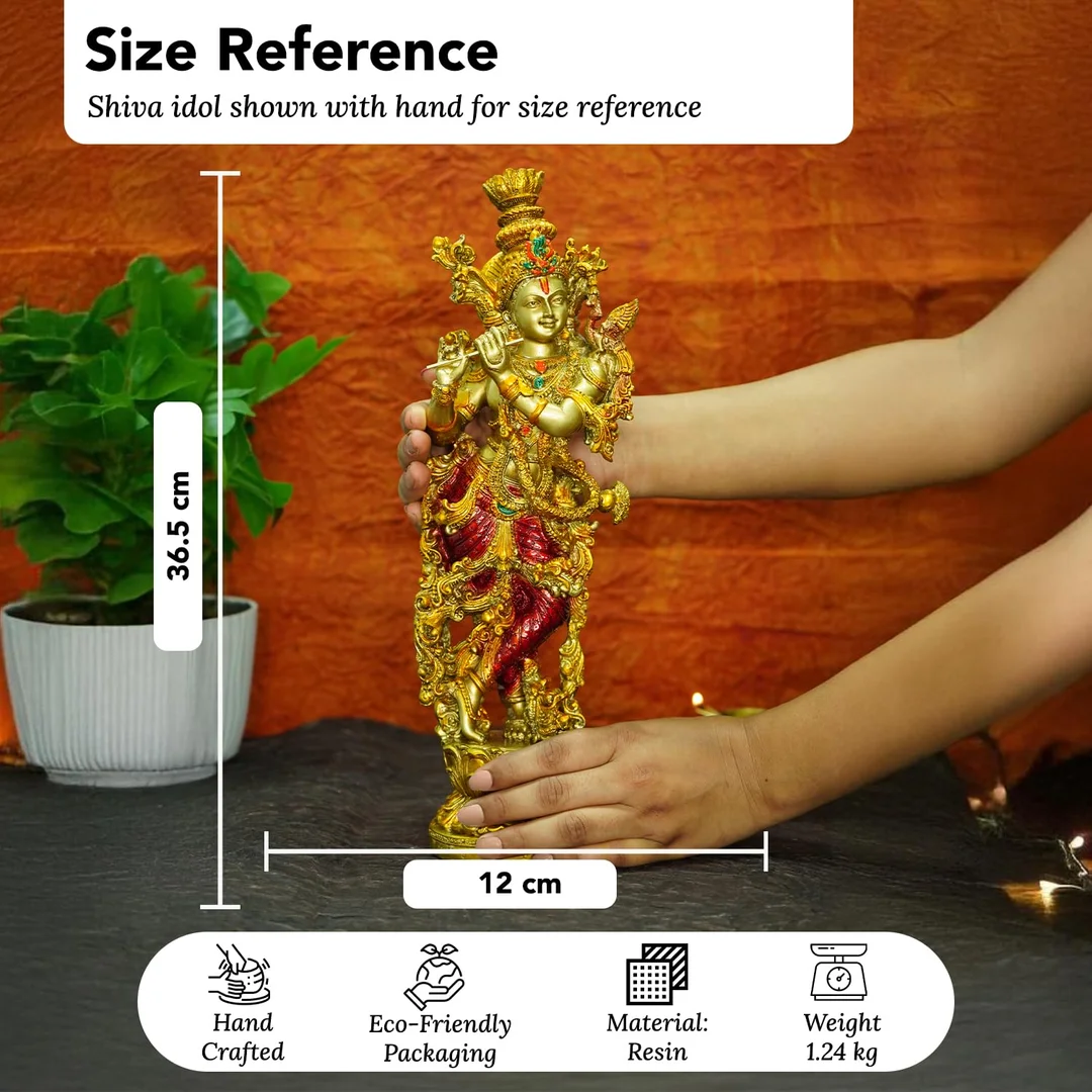 Ekhasa Marble Dust Lord Krishna Idol with Flute |14 inch | Big Size | Decorative Showpiece image 3