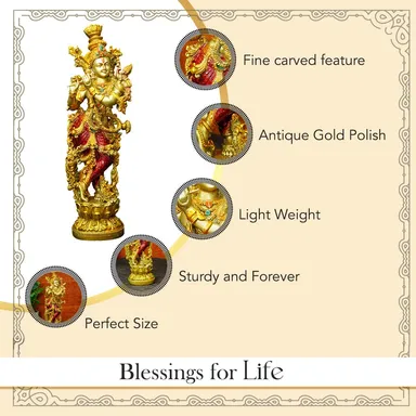 Ekhasa Marble Dust Lord Krishna Idol with Flute |14 inch | Big Size | Decorative Showpiece thumbnail 3