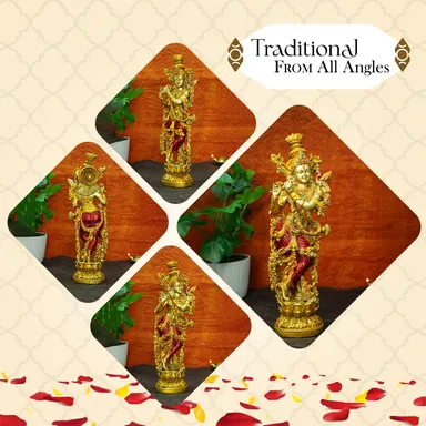 Ekhasa Marble Dust Lord Krishna Idol with Flute |14 inch | Big Size | Decorative Showpiece thumbnail 5