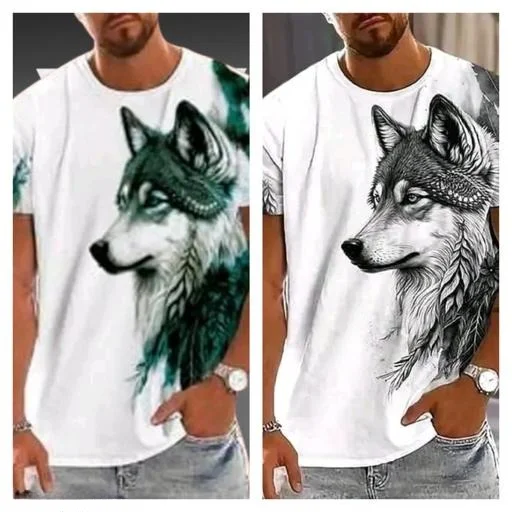 Pack of 2 Men Animal Printed Cotton T-Shirts Round Neck | Soft Cotton Everyday Casual | L image 1