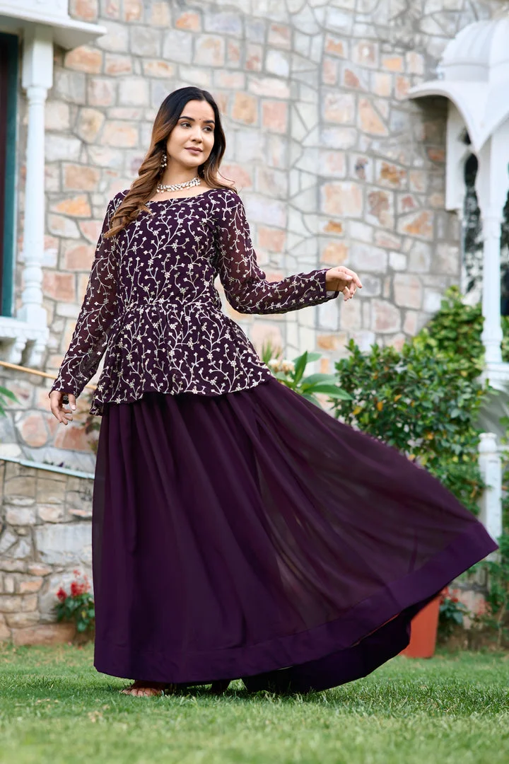 Fox Georgette Lehenga Choli with Antique Sequin Embroidery Purple Fully Stitched Party Wedding Reception Wear for Women Size L Designer Ethnic Outfit image 3