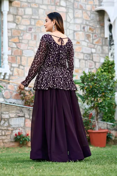 Fox Georgette Lehenga Choli with Antique Sequin Embroidery Purple Fully Stitched Party Wedding Reception Wear for Women Size L Designer Ethnic Outfit thumbnail 3