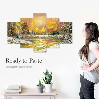 5 Piece MDF Framed | 3D Wall Painting Set | Big Size Decorative Wall Art | Living Room & Bedroom thumbnail 0