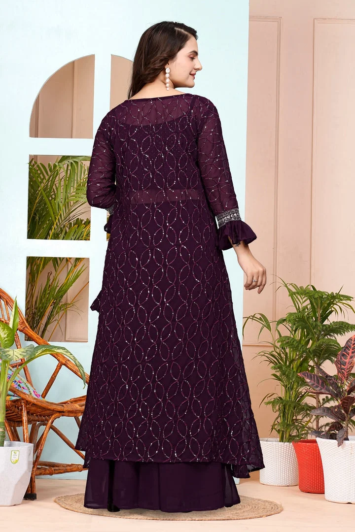Fox Georgette Embroidered Layered Lehenga Set | Purple Bridal & Reception Wear Outfit for Women | Size XL image 5