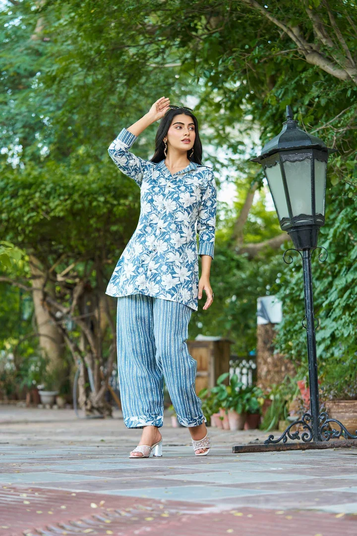Ocean Breeze Co-Ord Set | pastel floral cotton two-piece | breathable summer outfit for women large image 1
