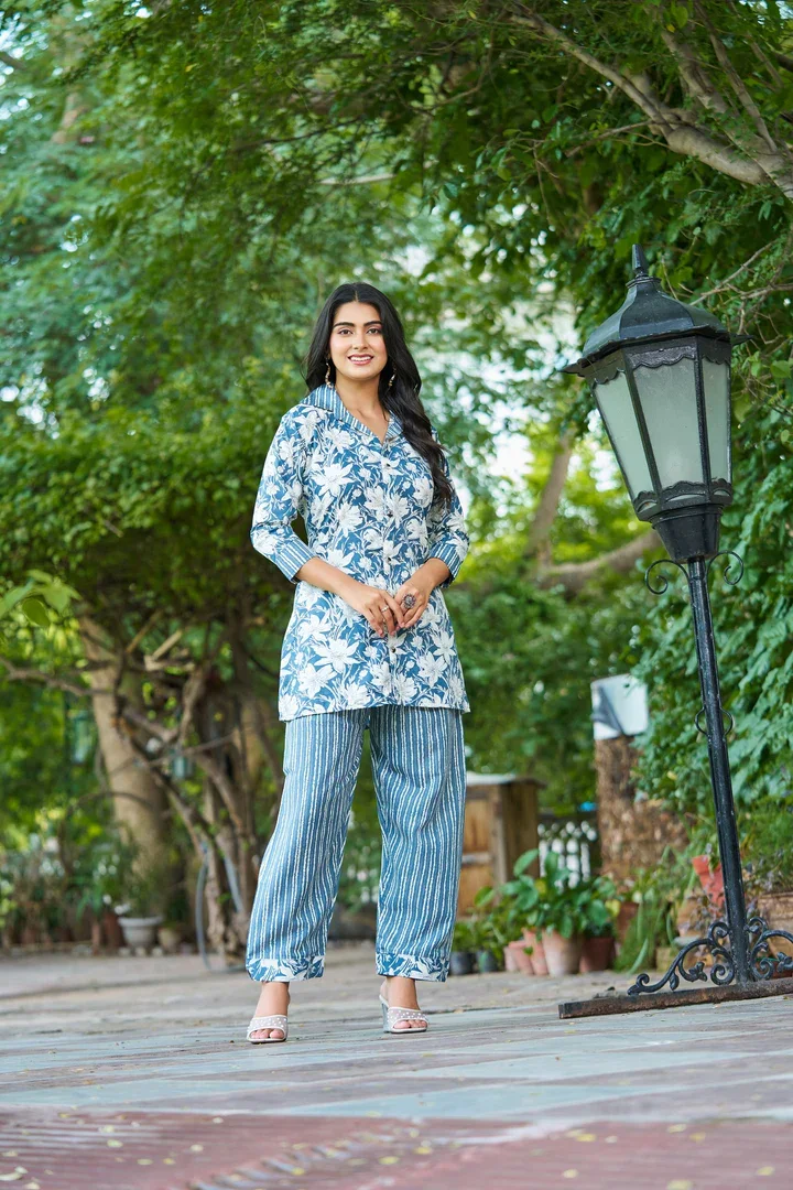Ocean Breeze Co-Ord Set | pastel floral cotton two-piece | breathable summer outfit for women large image 2