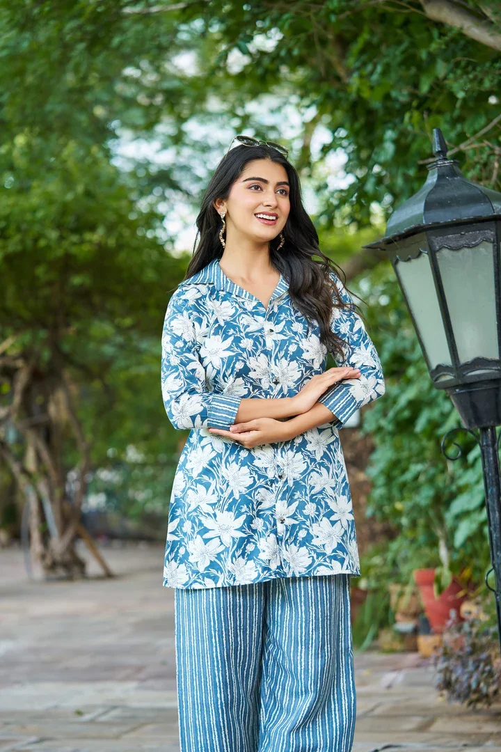 Ocean Breeze Co-Ord Set | pastel floral cotton two-piece | breathable summer outfit for women large image 3