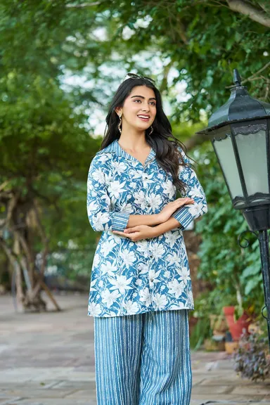Ocean Breeze Co-Ord Set | pastel floral cotton two-piece | breathable summer outfit for women large thumbnail 2