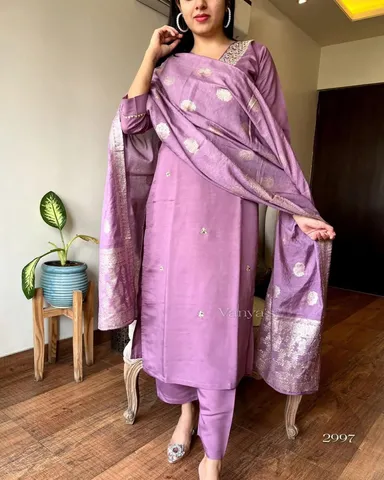 Women’s Embroidered Kurta Set | Stylish Chanderi Silk Kurta With Pant & Dupatta | Party Wear & Festive Ethnic Set thumbnail 2