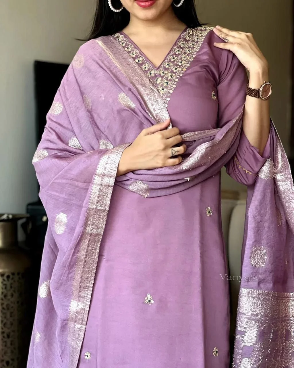 Women’s Embroidered Kurta Set | Stylish Chanderi Silk Kurta With Pant & Dupatta | Party Wear & Festive Ethnic Set image 4