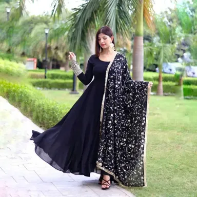  Anarkali Kurta Set for Women Heavy Embroidery Faux Georgette With Palazzo & Dupatta  Party Wear Gown thumbnail 0