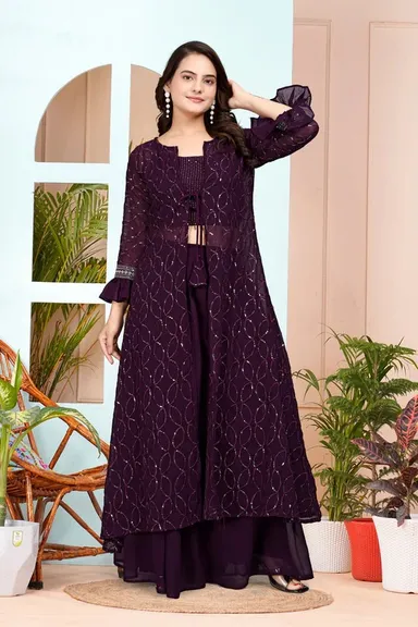 Embroidered Layered Women’s Co-ord Set XL Plus Size  Handcrafted Rose Gold Ethnic Festive Wear Party & Wedding Designer Outfit 2-Piece Set thumbnail 2