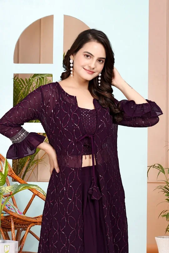 Embroidered Layered Women’s Co-ord Set XL Plus Size  Handcrafted Rose Gold Ethnic Festive Wear Party & Wedding Designer Outfit 2-Piece Set image 1